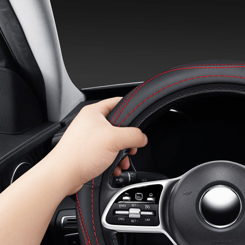 Tapha Microfiber Leather 15 Universal Fit Car Steering Wheel Cover Black with Red Accent 5