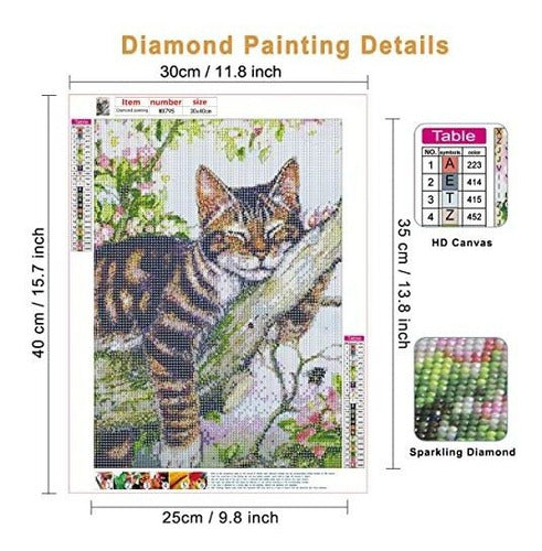 Naimoer DIY Cat Diamond Painting Kits for Adults, Round Full Drill Cat Diamond Painting Animals Diamond Art Kits Gem Painting Crafts for Home Wall Decor 12x16 Inch 1