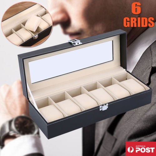 Watch Box with 6 Slots PU Leather Display Organizer 5