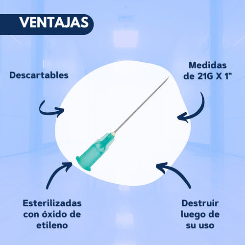 Agujas HiPodérmicas Esteriles 21g X 1 - 25 X 8mm X 100 U 1
