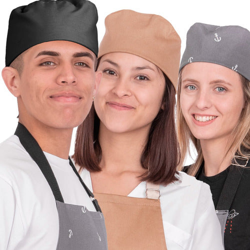 Chef Baker's Pirate Bandana Cap Gabardine Anchor Print Solid Color Uniform Hat - Present! 0