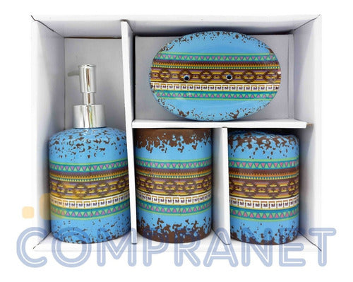 Compranet Set of Complete Bathroom Accessories, 4 Pieces, Aztec Design, 11921 2