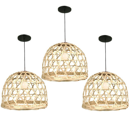 Liguen Iluminación Set X3 Wicker Lamp Shade 40x30 Black Cable 0