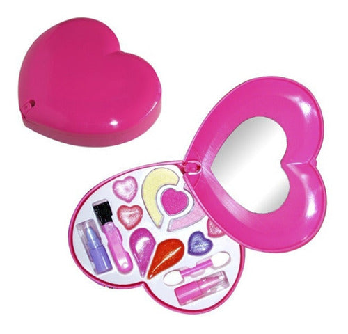 Set De Maquillaje Infantil Con Espejo Corazon Petaca Ak33651 1