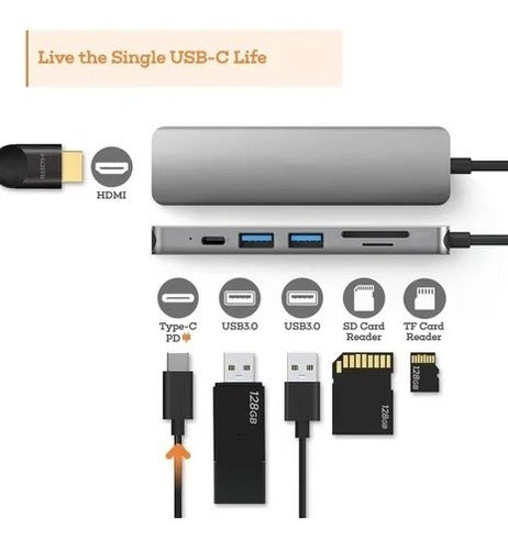 Adaptador 5 En 1 Hub Tipo C Macbook Usb 3.0 Sd Micro Sd Hdmi 1