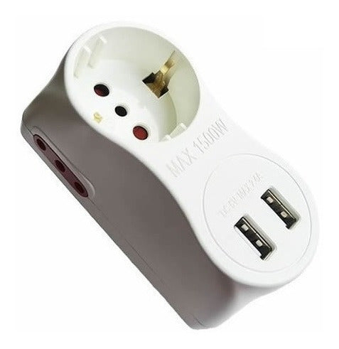 Adaptador Schuko + 2 Toma Corrientes 3 En Linea A + 2 Usb 1