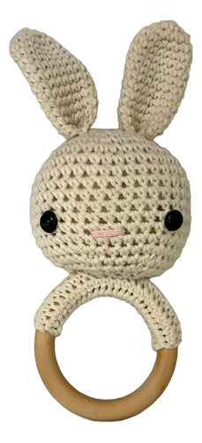 Kiddy Rabbit Crochet Rattle with Wooden Ring 0