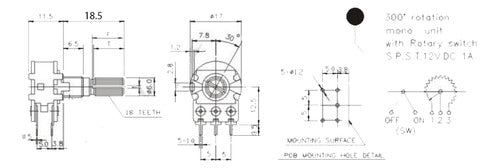 TWN 5 Logarithmic Potentiometers with Switch (16mm) 100k A100k 2