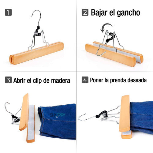 Perchas Pack 2 De Madera Lustradas Para Polleras Tipo Prensa 4