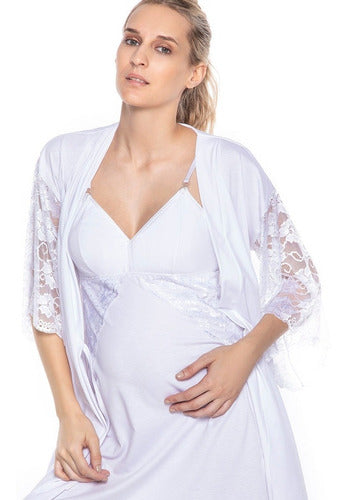 Vridda White Maternity Robe - Lace Detail 3