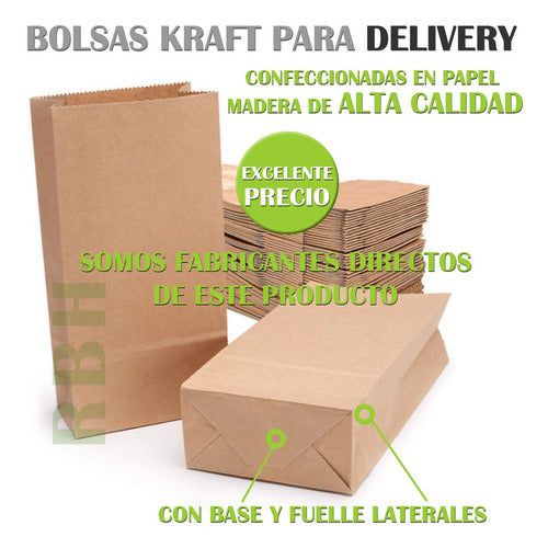 200 Units Kraft Paper Wood Handle-Less Delivery Bags 25x16x8 3