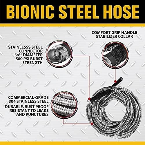 Bionic Steel 25 Foot Garden Hose 304 Stainless Steel Metal Hose 6