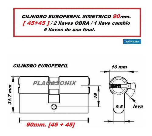 Europrofile Cylinder 90mm 45/45 Symmetrical with Keys 1