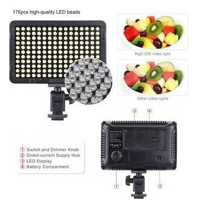 Portable Video Studio Fotografía Luz Panel 176 Led 5600k Par 6