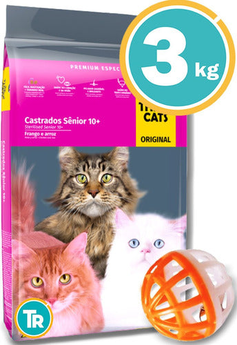 Threecats Original Gato Castrados Senior 3kg + Pelota Cascabel 1