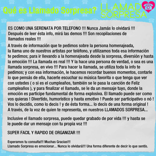 Llamado Sorpresa Original Emotiva Serenata Telefonica 3