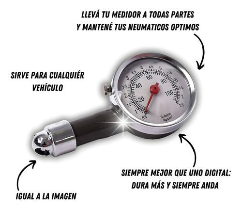 Medidor Calibre Presion Aire Auto Neumatico Manometro 1