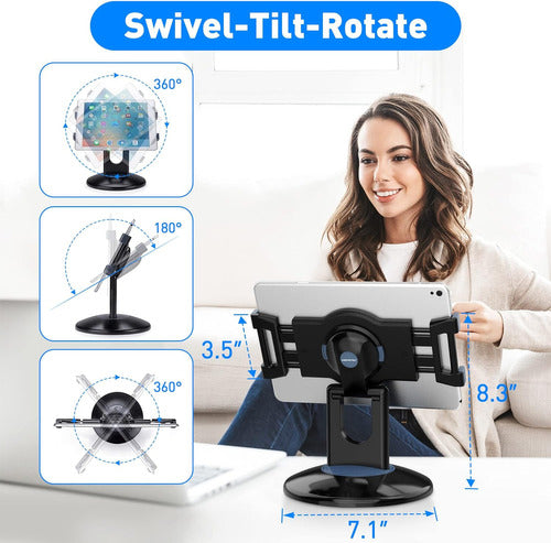 Suporte Tablet Escritorio Mostrador Mesada Rota 360° Negro 2