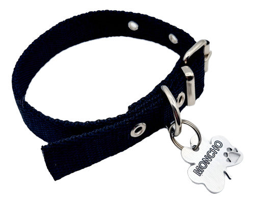 MEDALLAS PARA PERROS Chapita Identificatoria Perro Gato Trebol + Collar Negro 2cm 0