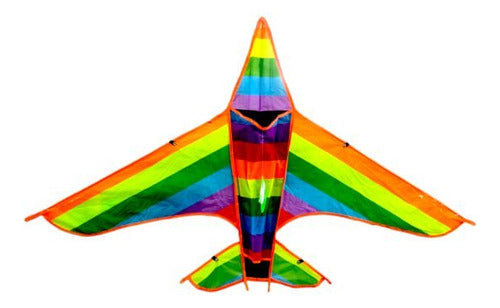 Barrilete Cometa Avion Arco Iris Rayado Simple Hilo Manillar 0