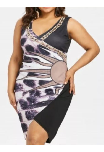 Generic Stretch Printed Dress, Crossed 3XL Plus Size 1