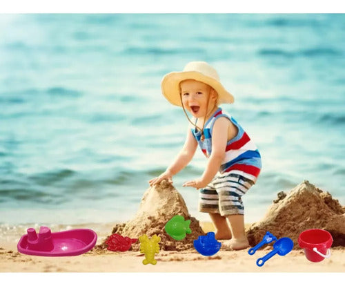 8-Piece Beach Sand Play Vacation Bucket Sieve Rake Shovel Mold Set 3