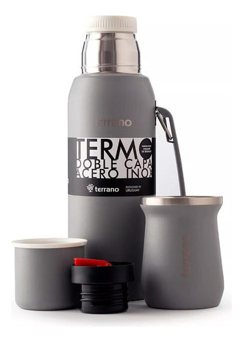 Terrano Set Thermos 1L + Stainless Steel Mate + Free Straw Gift 7