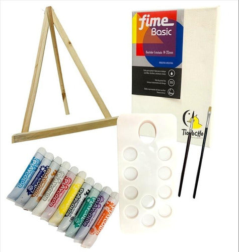 Kit De Arte Para Niños Atril  Bastidor 20x30 Témperas Pincel 0