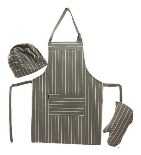 Striped Gabardine Kitchen Apron with Chef Hat and Oven Mitt 4