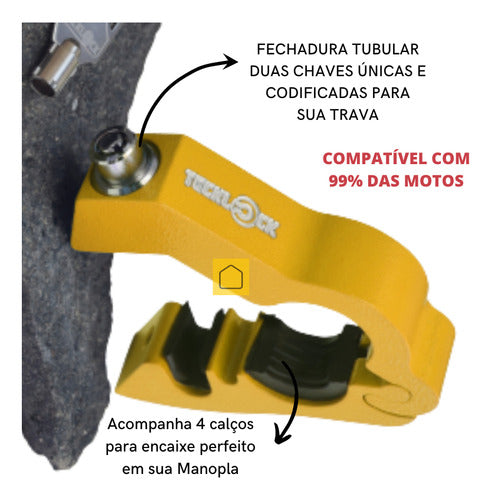 Trava Moto De Punho Tecklock Anti Furto Acelerador Amarelo 1