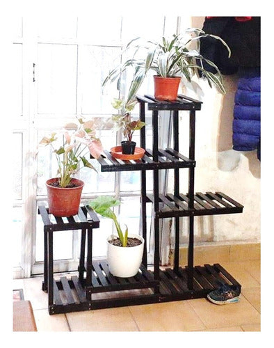 Wooden Plant Stand with Wheels Pot Holder J6 Shelves 5