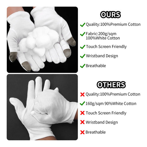 Luvas Hidratantes Sibba Touch Screen White Cotton, 2 Pares 4