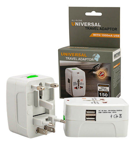 Adaptador Enchufe Universal Usb Multitoma Viajero 150 Países 0