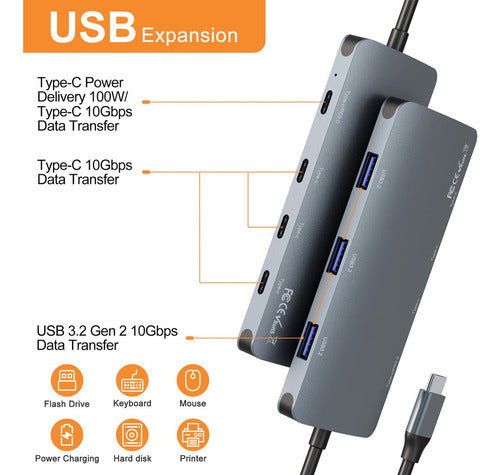 Adaptador Usb-c 3.2 Gen2 Hub 7 Puertos, 3x Usb C 3.2 10gbps, 1