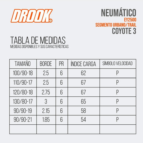 Drook Cubierta 110/90-17 66P TT 6PR Coyote 3 2