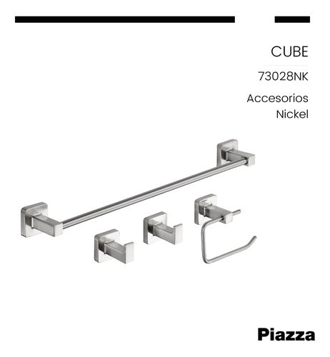 Piazza Kit Toallero Percha Portarollo 4 Piezas Cube Nickel 1