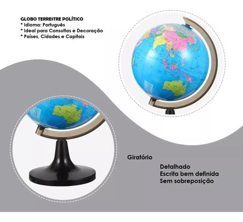 Globo Terrestre Giratório De Mesa Mundi Mundial Médio 5