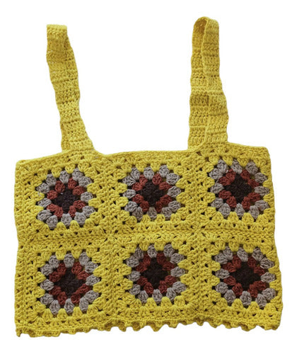 Yellow Cotton Crochet Knit Top 0