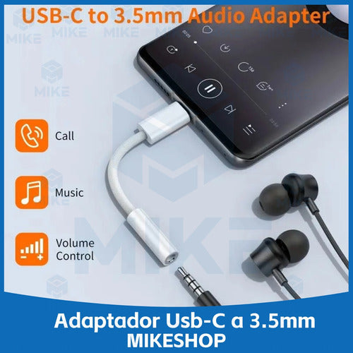 USB-C to 3.5mm Audio Adapter for iPhone 15 S24 / Mike - White 2