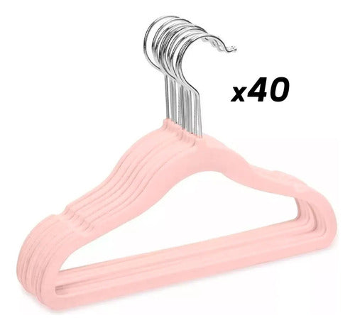 Combo X40 Percha De Terciopelo Para Niños Color Rosa 1