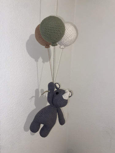 Handmade Amigurumi Rhinoceros Pendant with Balloons 6