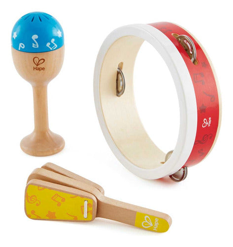 Hape Percussion Set: Tambourine, Maraca, Castanets Toy 0