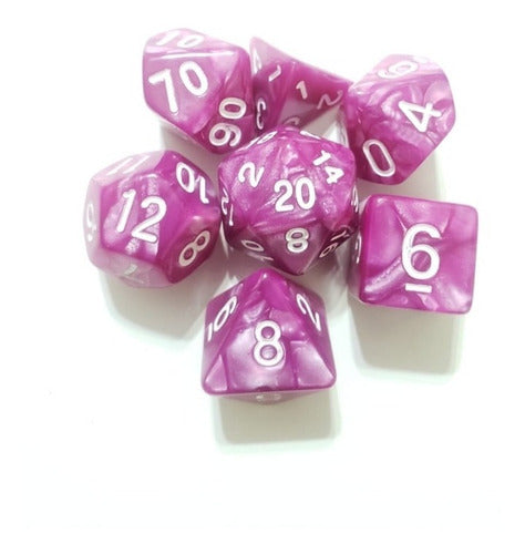 WiZ Set of 7 Dungeons & Dragons Dice - Violet & White Pearl with Pouch 1