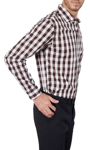 Men's Bensimon Slim Fit Cotton Long Sleeve Shirt Brown 1