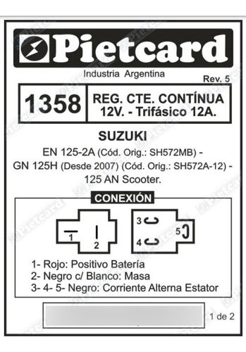 Pietcard 12V Regulator for Suzuki GN 125 H - EN 125 3