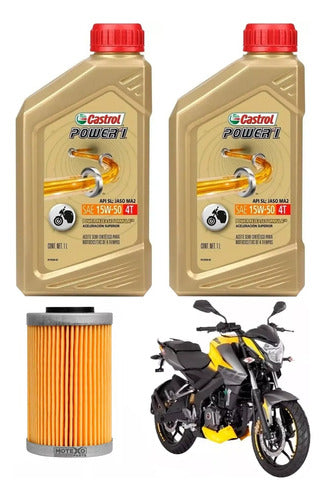 Castrol Kit Service Bajaj Rouser NS 200 As Filtro + Power 1 Sia++ 0