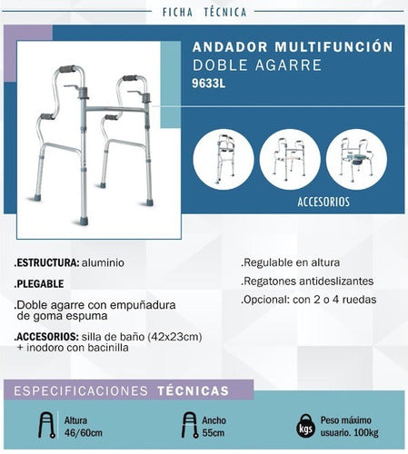 Importado Andador Multifunción Aluminio Silla De Baño Inodoro Portátil 3