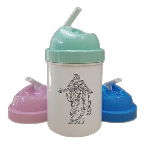 Jesus Almighty Power Drawing Water Bottle for Kids - Plastic Material - Dishwasher and Microwave Safe - Impact and Scratch Resistant - 8cm Diameter x 15.5cm Height 0