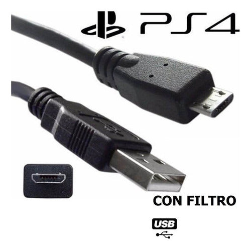 Cable Usb Reforzado Con Filtro Ficha Micro Usb V8 Ideal Ps4 3