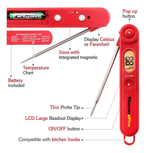 ThermoPro TP-03B Digital Kitchen Thermometer with Instant Read and Liquid Penetration 8